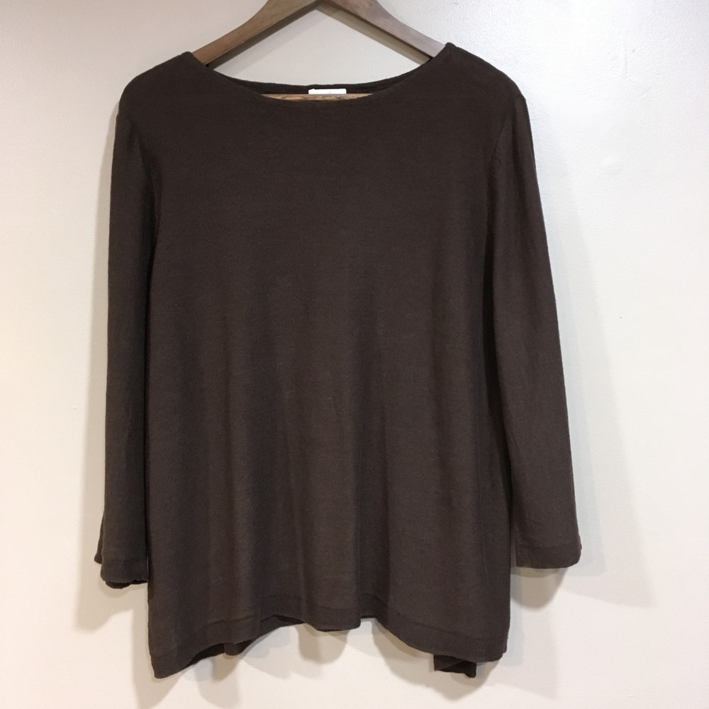 J.Jill Linen Blend Lightweight Sweater Womens XL Brown Minimalist Earthy Granola